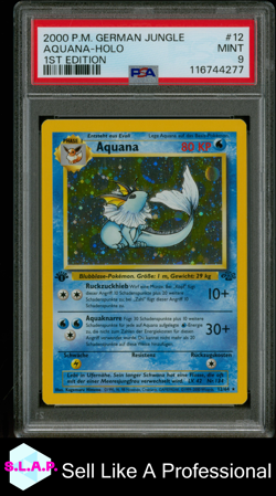 AQUANA-HOLO 1ST EDITION POKEMON GERMAN JUNGLE 2000 12 PSA 9 - Image 1