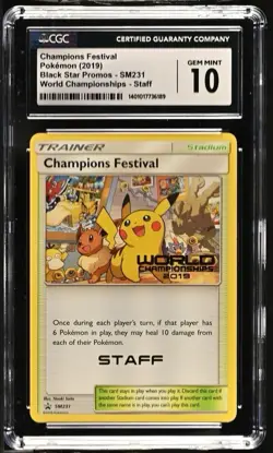 👀🔥POP 10 Pokemon Champions Festival 2019 World Championship STAFF SM231 CGC 10 - Image 1