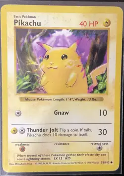 Pokemon Card- SHADOWLESS Pikachu Yellow Cheeks 058/102 Base Set HP - Image 1