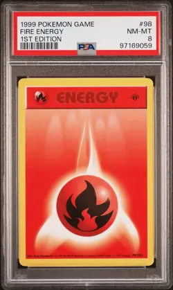 1999 POKEMON BASE SET 1ST EDITION #98 FIRE ENERGY PSA 8 - Image 1