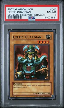 2002 YU-GI-OH! LOB-LEGEND OF BLUE EYES WHITE DRAGON #007 CELTIC GUARDIAN PSA 8 - Image 1