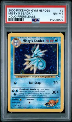 2000 POKEMON GYM HEROES HOLO-PRERELEASE #9 MISTY'S SEADRA PSA 8 - Image 1