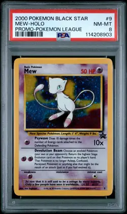 2000 POKEMON PROMO BLACK STAR POKEMON LEAGUE #9 MEW-HOLO PSA 8 - Image 1