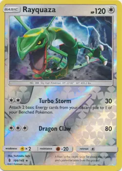 NM-Mint Rayquaza - 106/145 - Rare - Reverse Holo Pokemon Guardians Rising - Image 1