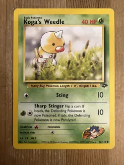 Koga's Weedle 82/132 Common Pokemon Gym Challenge Unlimited WOTC VLP 2000 - Image 1