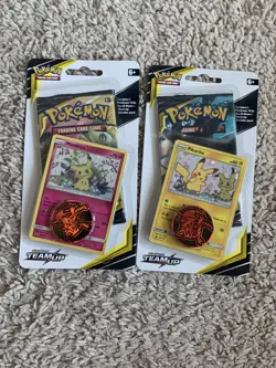 2x Sealed TEAM UP Blister Packs (Pikachu SM162 + Mimikyu SM163) Pokemon Cards - Image 1