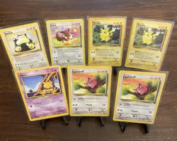 Pokemon TCG Jungle Set Lot Of 7 Cards! Pikachu Snorlax Jigglypuff Abra Evee - Image 1