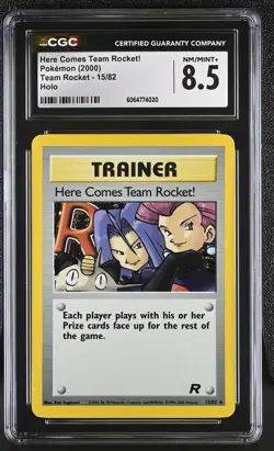 CGC 8.5 Here Comes Team Rocket! 2000 Team Rocket 15/82 Holo Pokemon Card - Image 1