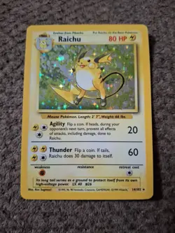 Pokemon TCG Base Set Raichu Holo Card 14/102 Vintage Rare HP Unlimited 1999 - Image 1