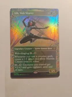 MtG FOIL Silk, Web Weaver Borderless Marvel's Spider-Man MAGIC THE GATHERING 215 - Image 1