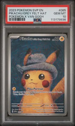 2023 POKEMON SVP EN-SV BLACK STAR PROMO #085 PIKACHU WITH GREY FELT HAT PSA 10 - Image 1