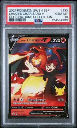 2021 POKEMON SWSH BLACK STAR PROMO CELEBRATIONS COLL LANCE'S CHARIZARD V PSA 10 - Image 1