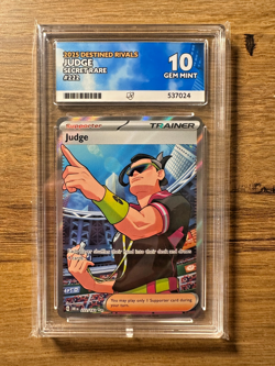 Pokemon TCG Destined Rivals Judge Trainer 222/182 Secret Rare ACE Graded 10 - Image 1
