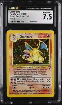 CGC 7.5 Charizard 2000 Base Set 2 4/130 Holo Pokemon Card - Image 1