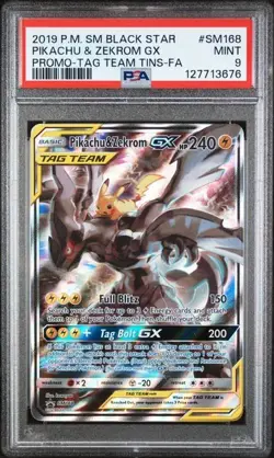 2019 POKEMON SM BLACK STAR PROMO #SM168 FULL ART/PIKACHU & ZEKROM GX PSA 9 - Image 1