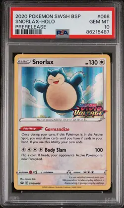 Snorlax-Holo Prerelease Pokemon Swsh Black Star Promo 068 NM PSA 10 - Image 1