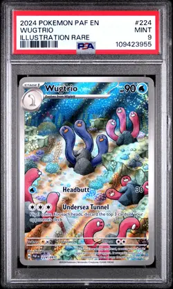 2024 POKEMON PAF EN-PALDEAN FATES ILLUSTRATION RARE #224 WUGTRIO PSA 9 - Image 1