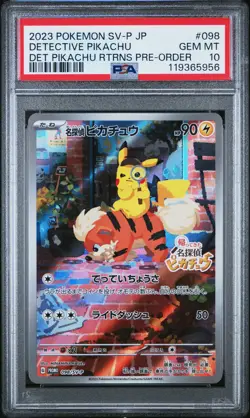 2023 POKEMON JAPANESE SV-P PROMO #098 DETECTIVE PIKACHU PSA 10 - Image 1