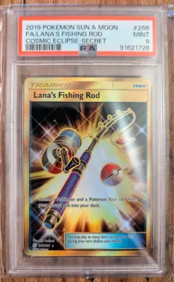 Lana's Fishing Rod Cosmic Eclipse Secret Rare 266 PSA 9 2019 Pokemon Sun & Moon - Image 1