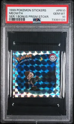 1999 POKEMON STICKERS SER 1 BONUS PRISM STICKERS #PR10 MEOWTH PSA 10 - Image 1