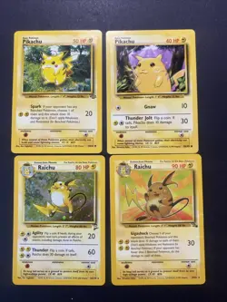 Pikachu & Raichu Set of (4) Pokemon WOTC Cards Base Set 2 HOLO Jungle Fossil LP - Image 1