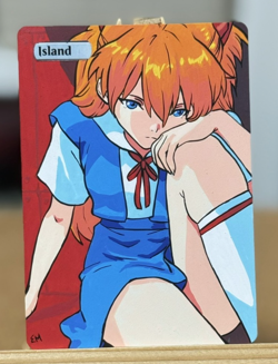 Hand Painted Altered Art Mtg land card Anime girl Island - Image 1