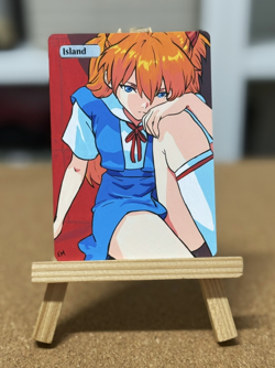 Hand Painted Altered Art Mtg land card Anime girl Island - Image 2