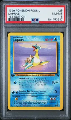 1999 POKEMON FOSSIL 1ST ED #25 LAPRAS PSA 8 - Image 1