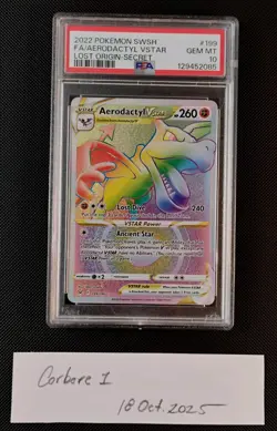 PSA 10 GEM MINT Aerodactyl VSTAR 199/196 Pokemon SWSH Lost Origin Secret Rare - Image 1