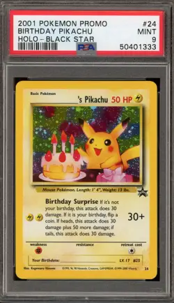 Pokemon Birthday Pikachu Black Star Holo Promo #24 PSA 9 Mint - Image 1