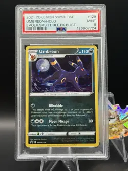 Pokemon Umbreon Evolving Skies 3 Pk. Blister Holo Promo SWSH129 PSA 9 Mint - Image 1