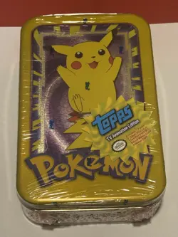 Sealed Topps Pokemon Cards Set 7 Packs TV Animation Edition Pikachu Tin 1999 - Image 1