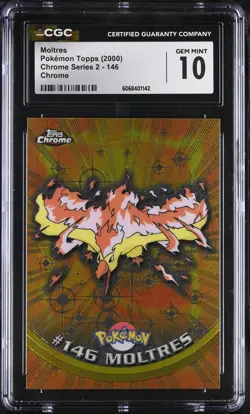 CGC 10 GEM MINT Moltres Topps 2000 Chrome Series 2 146 Chrome Pokemon Card - Image 1