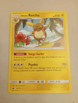 Pokemon SM CRIMSON INVASION ALOLAN RAICHU 31/111 RARE NON HOLO LP - Image 1