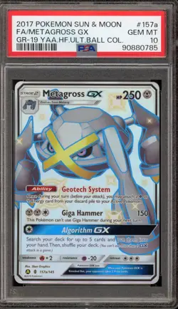 Pokemon Metagross GX Hidden Fates Ultra Ball Coll. Full Alt Art #157a PSA 10 - Image 1