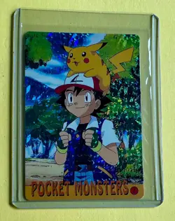 PIKACHU ASH Pokemon Pocket Monsters Japanese Vending Prism Sticker Holo Foil NM - Image 1