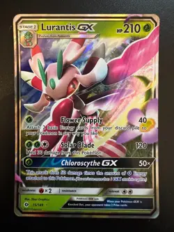 2017 Pokemon Sun & Moon Base Set Lurantis GX Ultra Rare Holo NM 15/149 TCG - Image 1