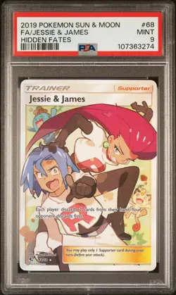 2019 POKEMON SUN & MOON HIDDEN FATES #68 FULL ART/JESSIE & JAMES PSA 9 - Image 1