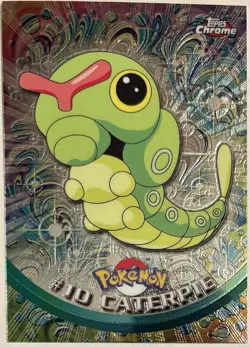 CATERPIE #10, Series 1 - 2000, Topps TV Animation Edition Chrome Pokemon Card - Image 2