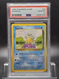1999 POKEMON BASE SET UNLIMITED #63 SQUIRTLE PSA 10 GEM MINT - Image 1