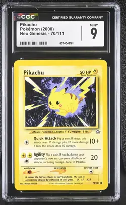 CGC 9 MINT Pikachu 2000 Neo Genesis 70/111 Pokemon Card - Image 1