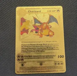 1999 WOTC Pokemon Charizard 120HP Gold Foil Metal Fan Art Card 4/102 - Image 1