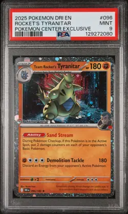 2025 POKEMON DESTINED RIVALS POKEMON CENTER #096 TEAM ROCKET'S TYRANITAR PSA 9 - Image 1