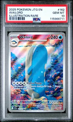 2025 POKEMON JTG EN-JOURNEY TOGETHER ILLUSTRATION RARE #162 WAILORD PSA 10 - Image 1