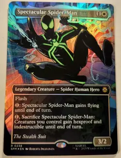(Borderless) Spectacular Spider-Man 0238 Stealth Suit Textured Foil MTG - Image 1