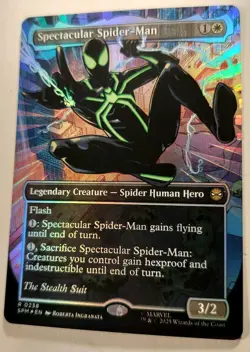 (Borderless) Spectacular Spider-Man 0238 Stealth Suit Textured Foil MTG - Image 2