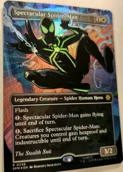 (Borderless) Spectacular Spider-Man 0238 Stealth Suit Textured Foil MTG - Image 3