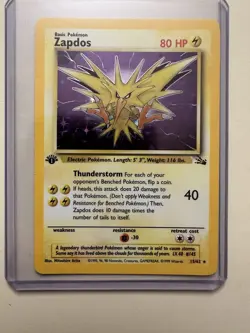 Zapdos 1st Edition Fossil, Holographic Basic Set Pokemon Card Vintage From 1999 - Image 1