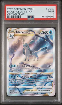 2023 POKEMON SWORD & SHIELD CROWN ZENITH #GG40 FULL ART/GLACEON VSTAR PSA 9 - Image 1