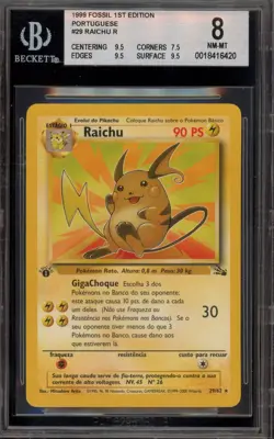 Pokemon Raichu Fossil 1st Edition PORTUGUESE NON Holo Rare #29 BGS 8 - Image 1